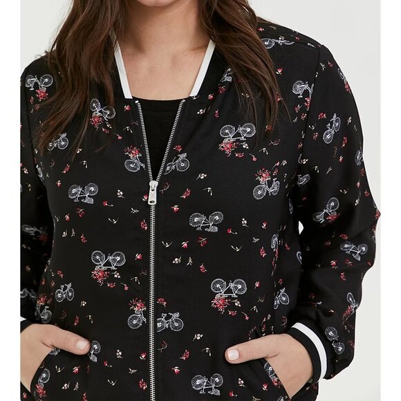 🆕🚲 BLACK CREPE FLORAL & BIKE BOMBER JACKET 🚲 - Picture 1 of 6